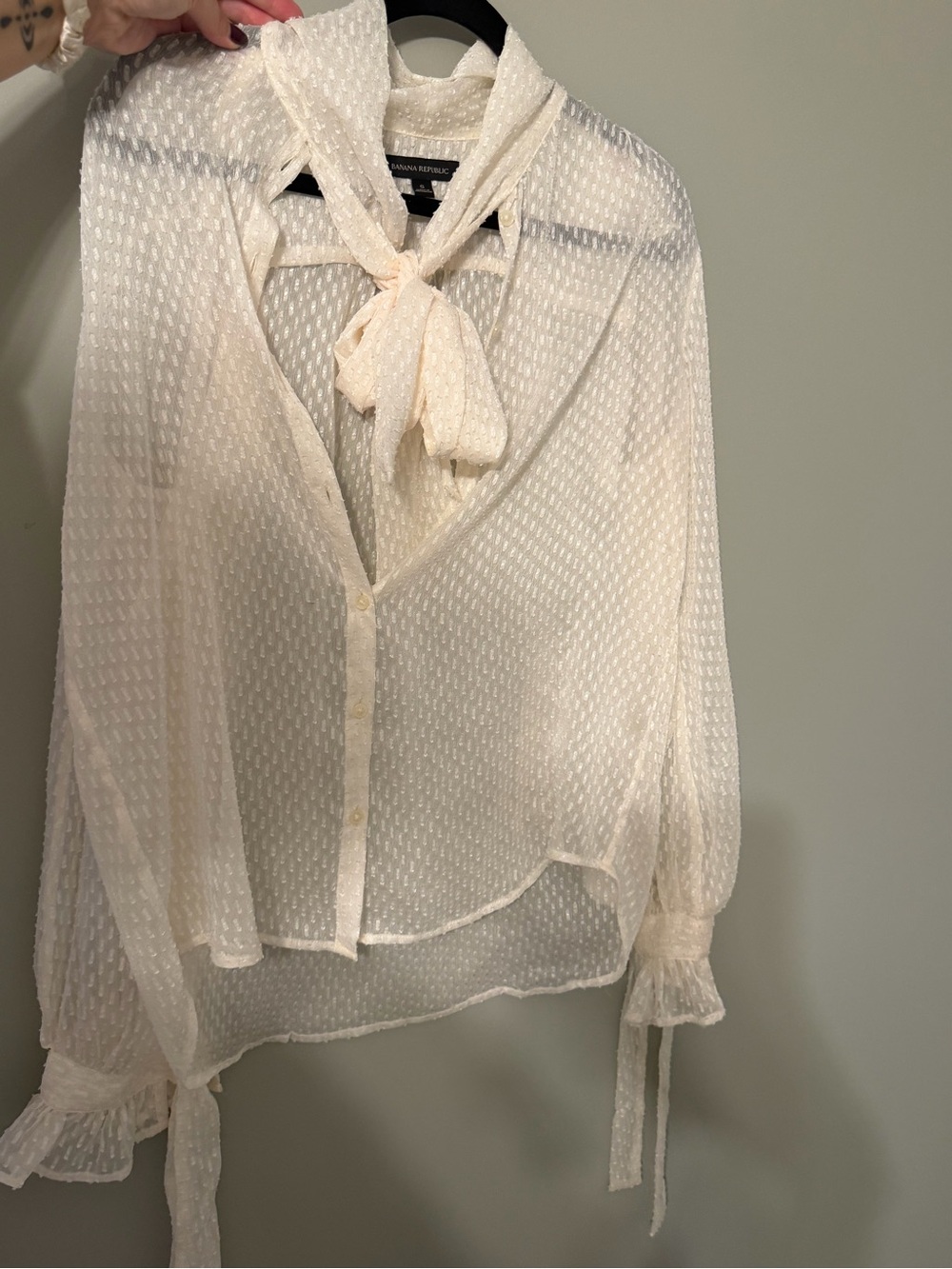 Banana Republic Cream Tie-Neck Sheer Blouse